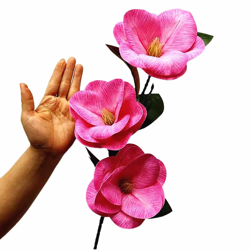 Large Latex Magnolia Artificial Branch – 3 Flower Heads, 78cm Artificial Flower Branch Axl Rose Red