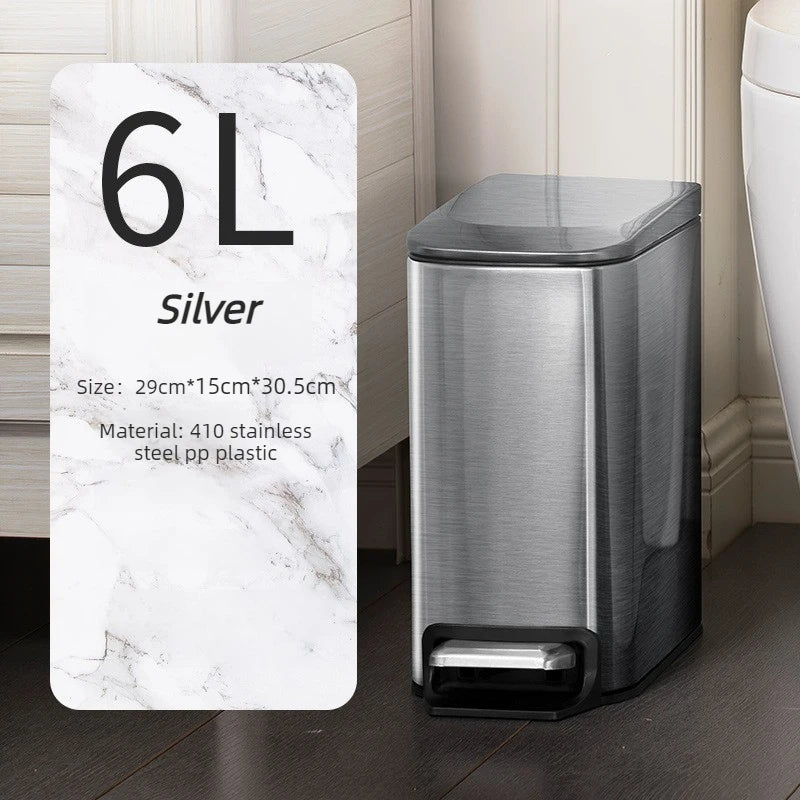 Nordic Stainless Steel Pedal Trash Can with Lid – 6L Square Pedal Trash Can Axl Silver