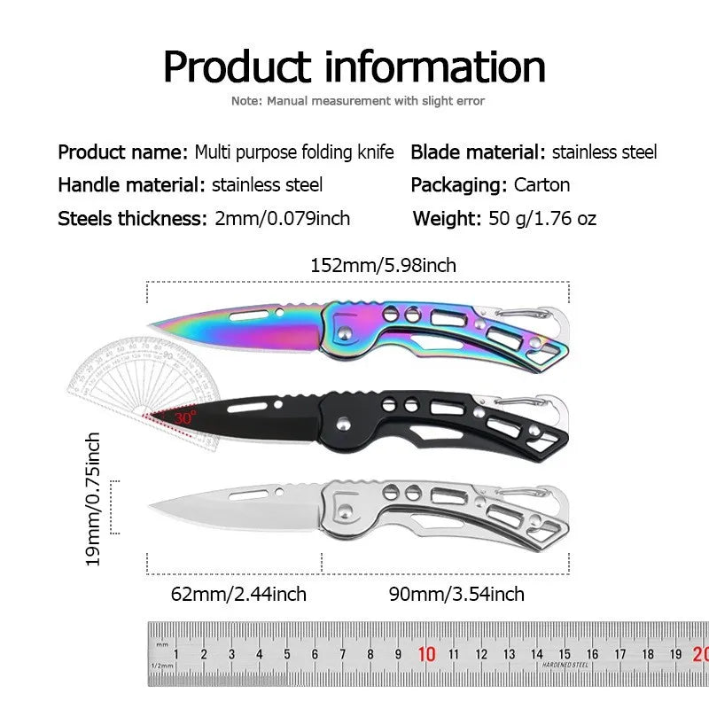 Stainless Steel Folding Fruit Knife – Non-Slip Handle & Keychain Folding Pocket Knife Axl