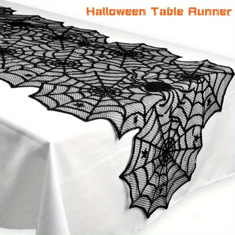 Black Lace Spider Web Table Runner – Halloween Table Decor Halloween Table Runner Axl