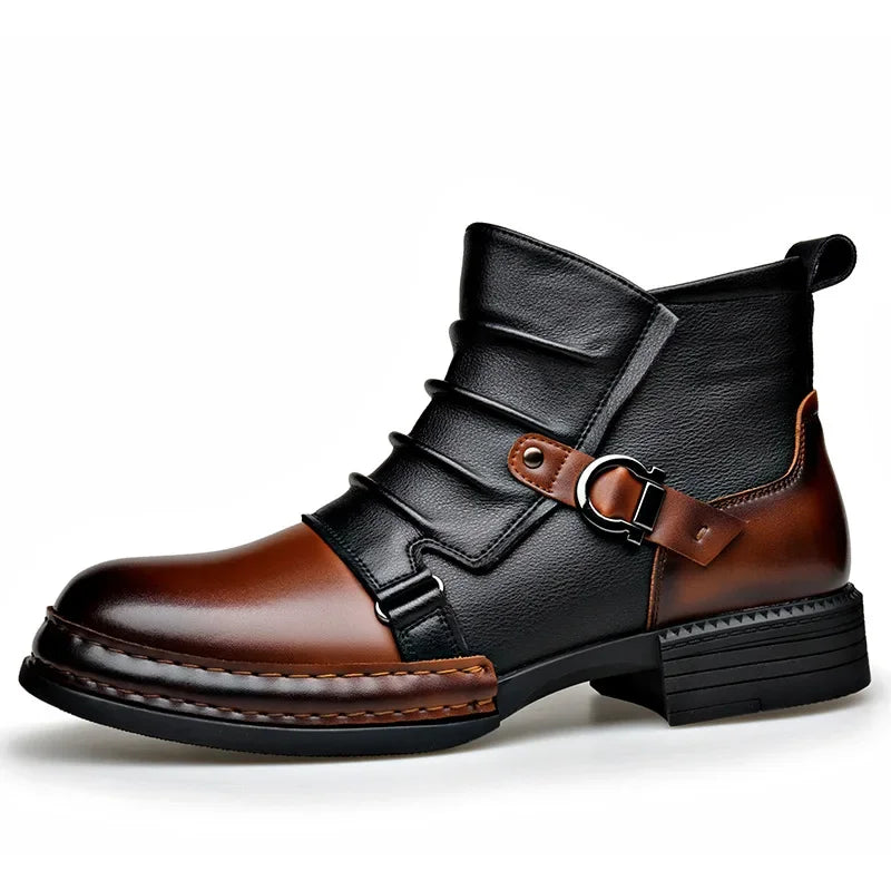 Men's Retro Ankle Boots – Warm Faux Fur Platform Motorcycle Men's Ankle Boots Axl Black 38