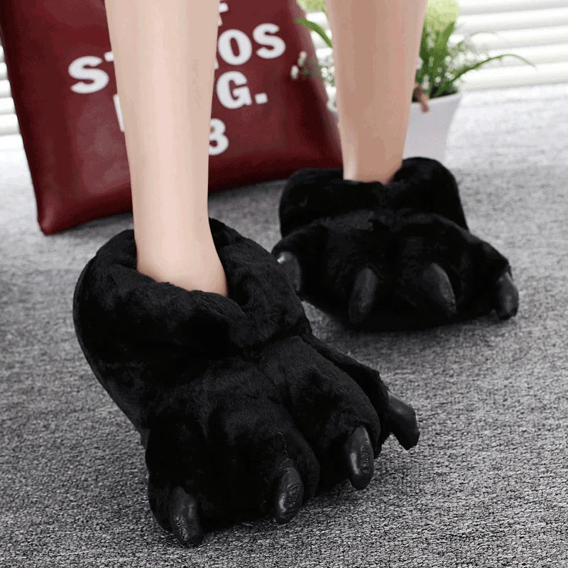 Women's Bear Paw Faux Fur Slippers – Cosy Animal House Shoes Novelty House Slippers Axl WD40Black ONE SIZE
