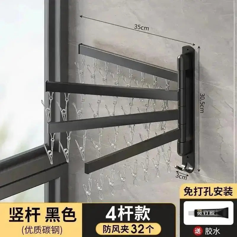 Folding Wall-Mounted Drying Rack – Punch-Free Multi-Use Folding Drying Rack Axl B-Black-4