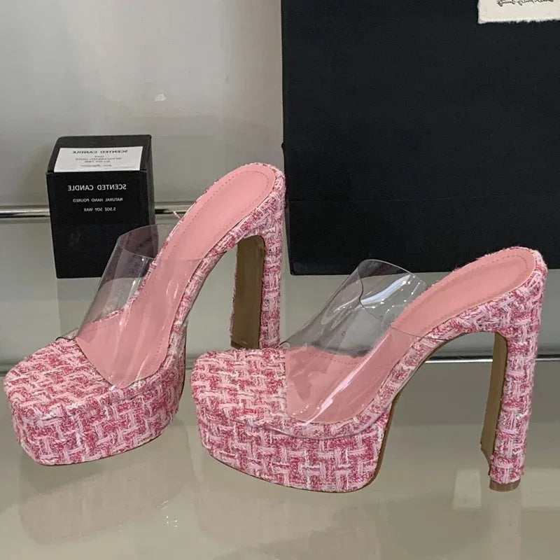 Women's Transparent PVC Square High Heel Peep Toe Sandals Platform Heel Sandals Axl