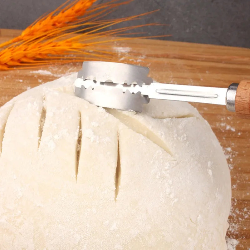 5-Blade Dough Pastry Cutter – Baguette Bread Knife Wood Handle Pastry Dough Cutter Axl
