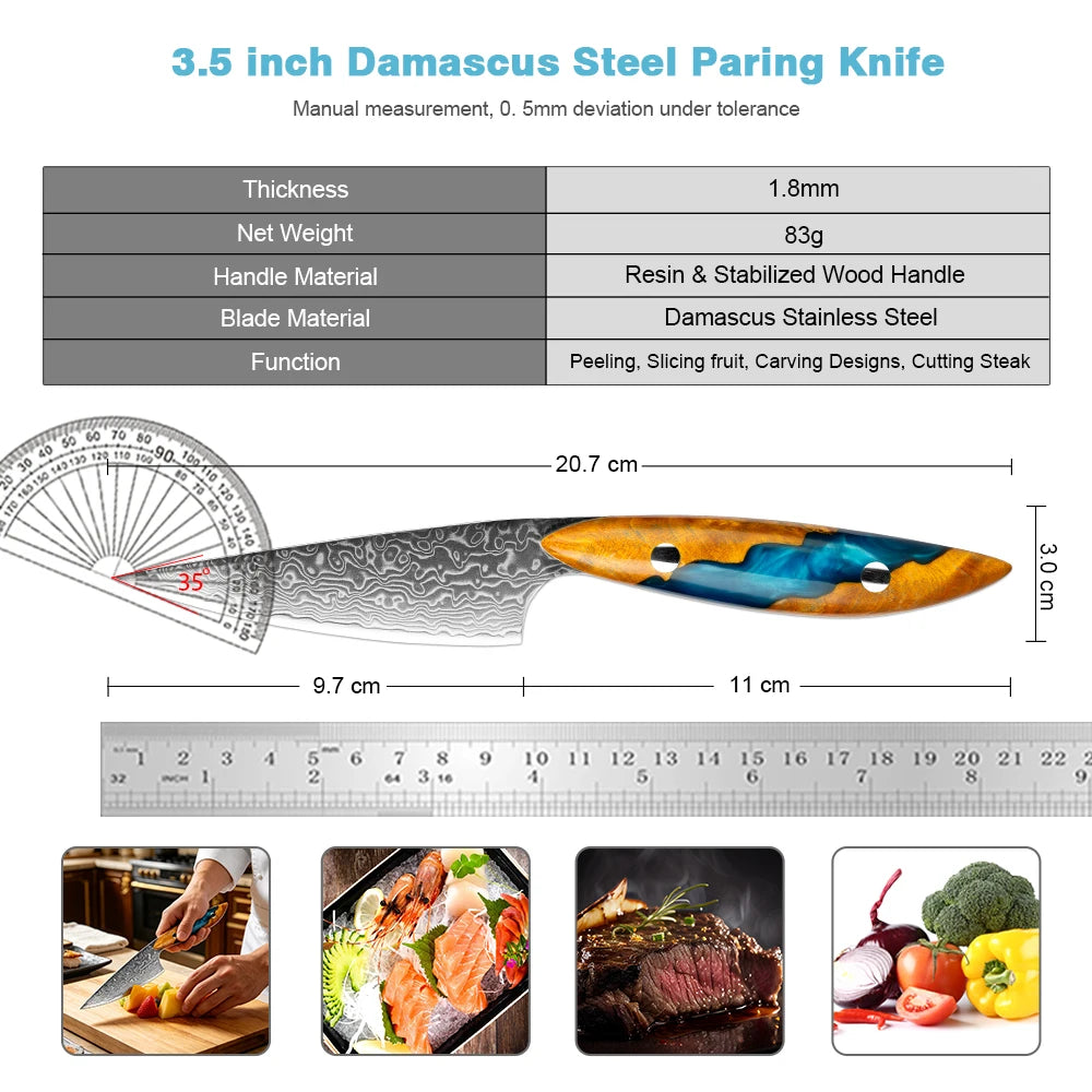 XITUO 3.5" Damascus Paring Knife – Japanese Steel Fruit Carving Damascus Paring Knife Axl