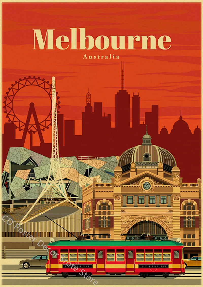 World Cities Retro Travel Poster – Rome Paris Sydney Dubai Art Travel Wall Poster Axl 12 A3 16.5x11.8inch