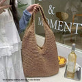 Women's Woven Straw Tote Bag – Large Beach Shoulder Handbag Straw Tote Bag Axl Khaki-02-1pcs