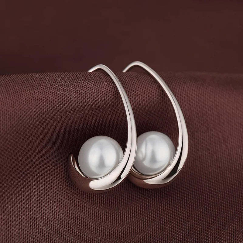 Huitan Simulated Pearl Drop Earrings – Elegant Women's Jewelry Pearl Drop Earrings Axl