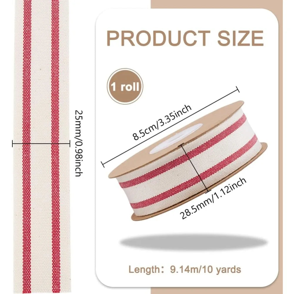 Dark Red Striped Cotton Ribbon – 1 Inch x 10 Yards DIY Craft Decorative Craft Ribbon Axl