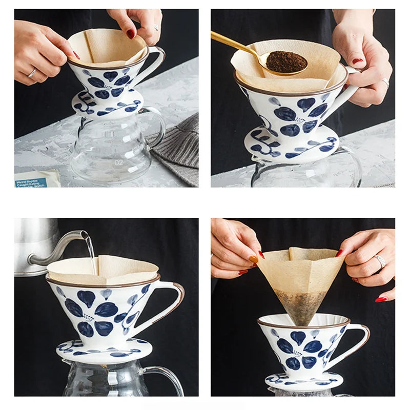 Ceramic Pour Over Coffee Dripper Set 500ml – Blue & White Pour Over Coffee Dripper Axl