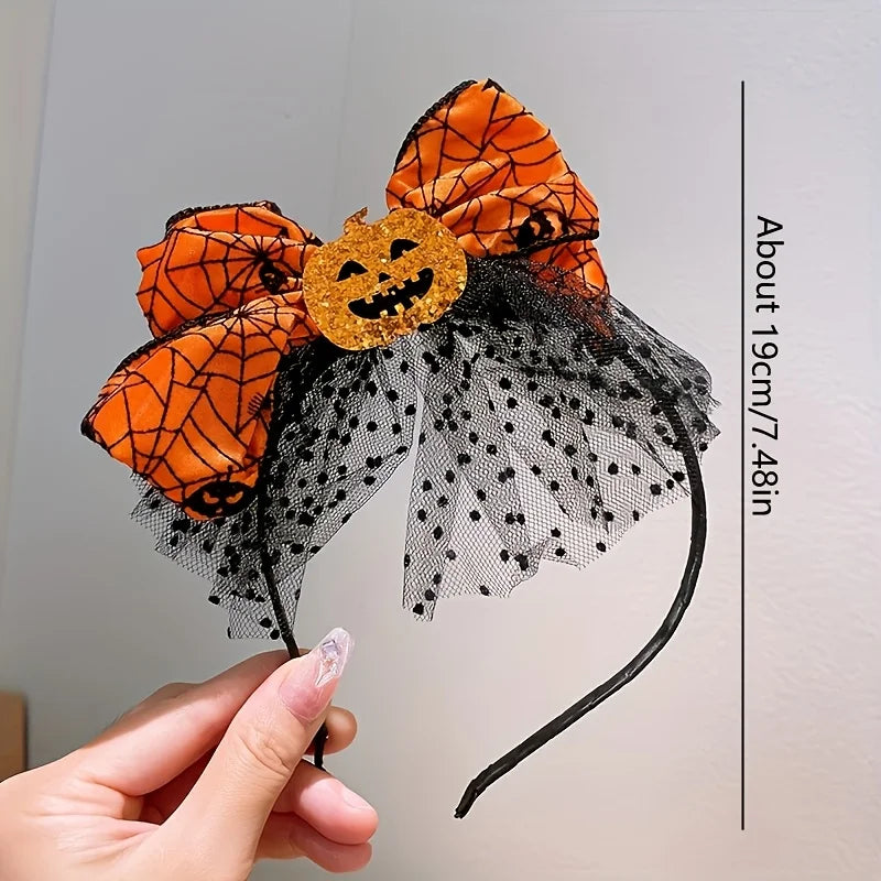 Halloween Pumpkin Headband | Orange Spider Web Bow Costume Halloween Costume Headband Axl