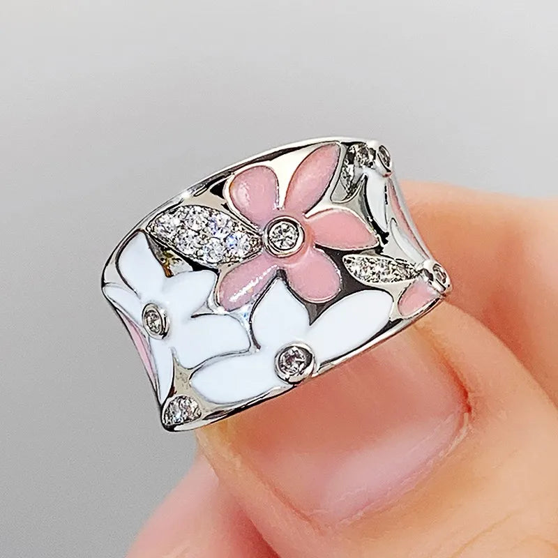 Huitan Enamel Flower Ring for Women | CZ Floral Fashion Ring Enamel Fashion Ring Axl
