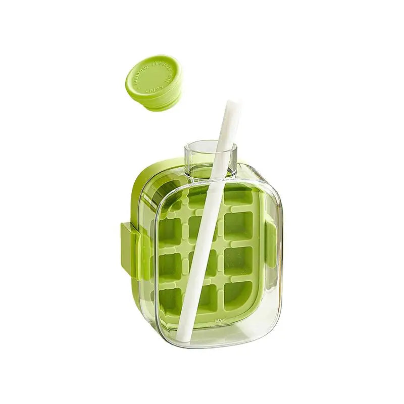 2-in-1 Ice Cube Tray Bottle with Straw Lid | Freezer Safe Ice Cube Tray Bottle Axl Green 500ML