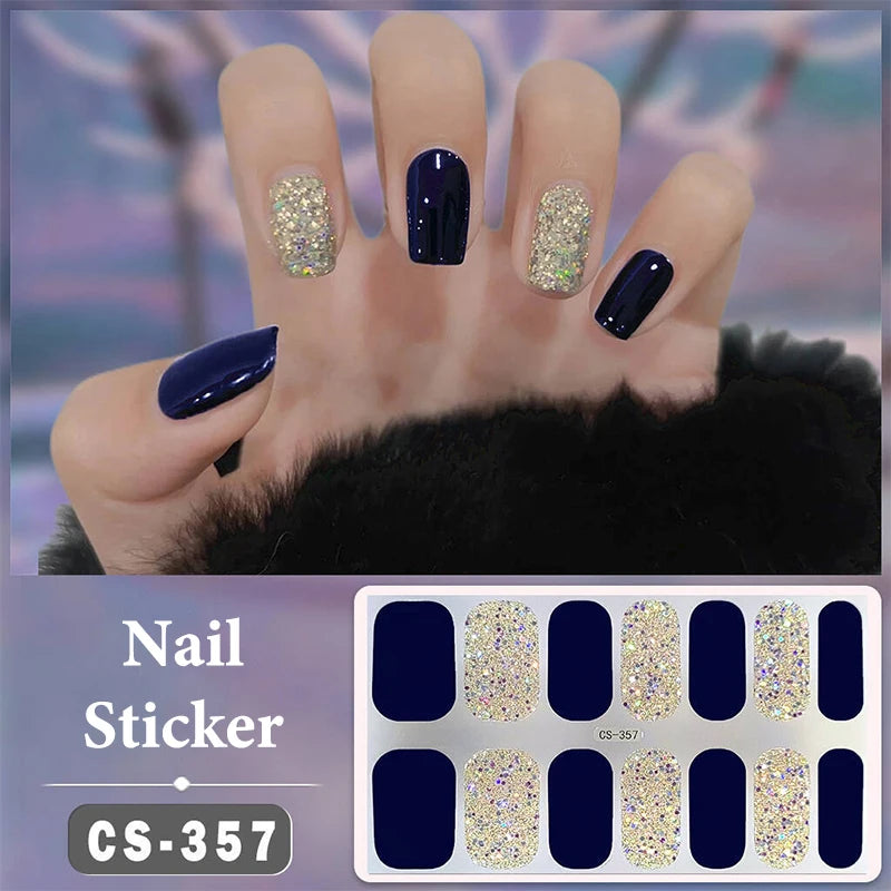 Waterproof Full Cover Nail Wraps – No-Lamp Nail Stickers 14pc Nail Art Wraps Axl CS357