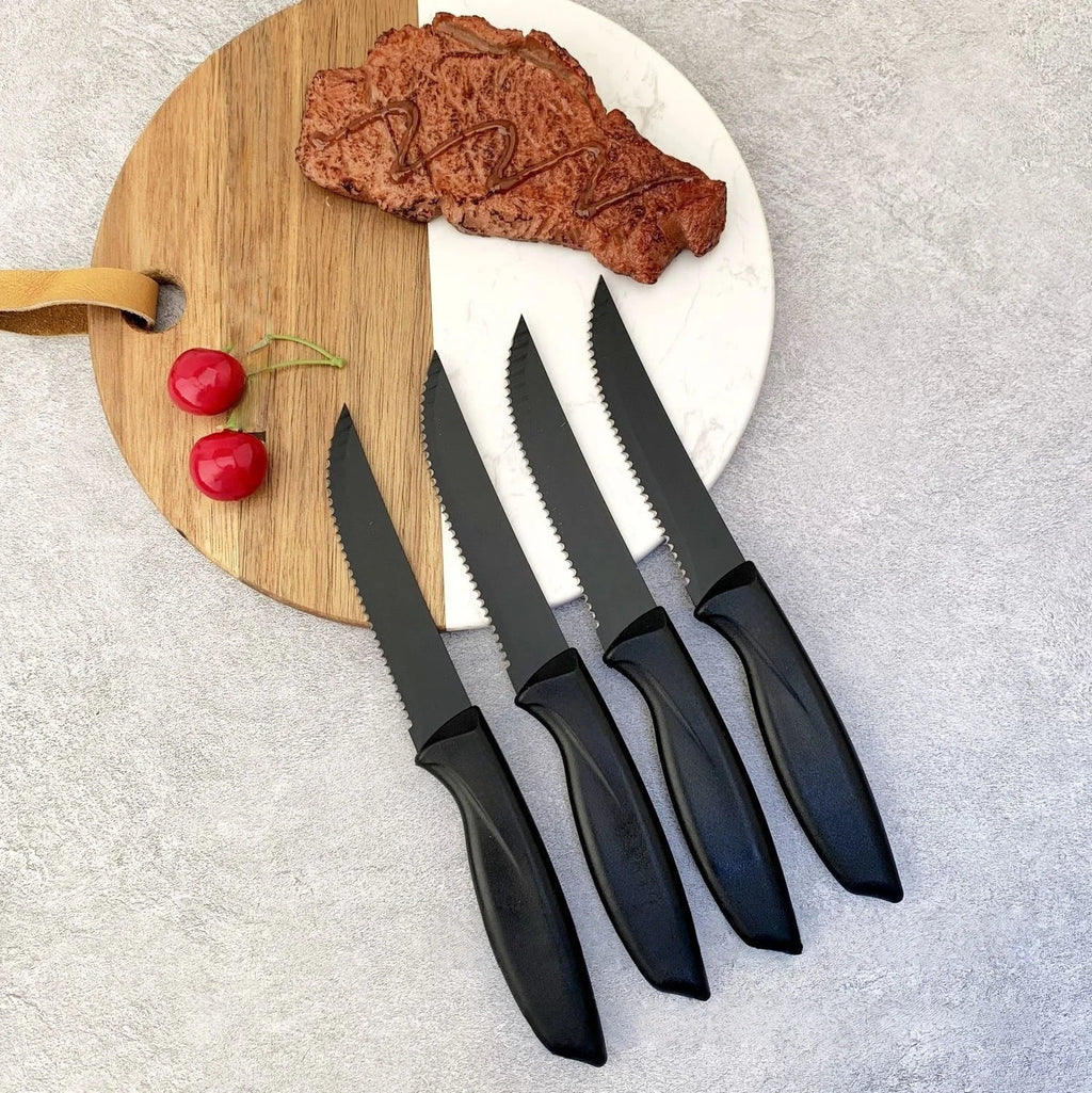 Serrated Steak Knife Set – Stainless Steel & Plastic Handle Steak Knife Set Axl