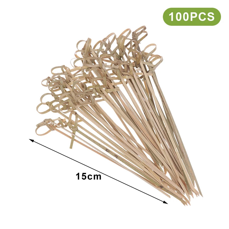 100 Bamboo Knot Skewers – Cocktail Picks & Fruit Forks Bamboo Cocktail Picks Axl Knot 15cm