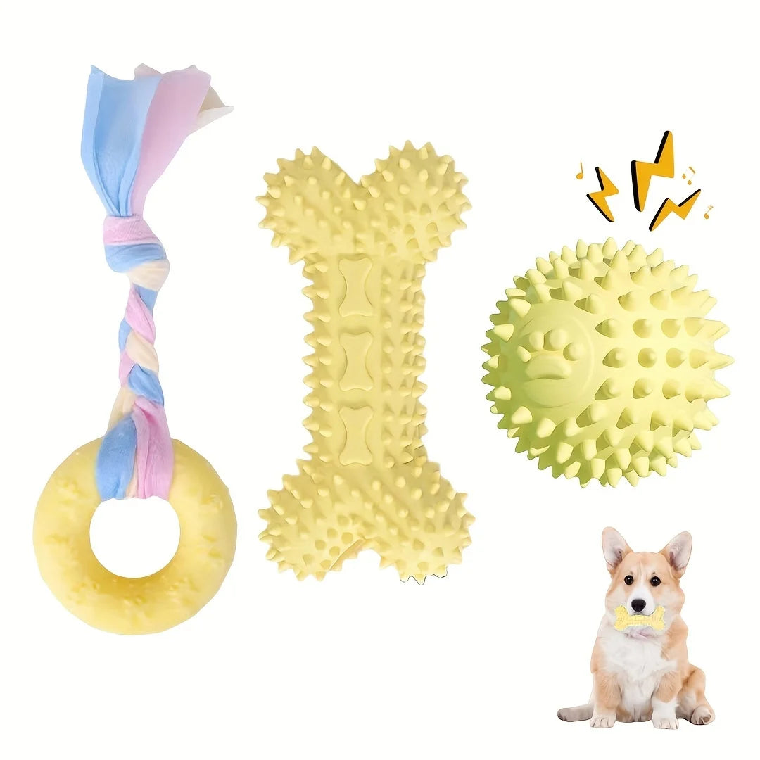 KEMORELA 3-Pack Puppy Chew Toys – Soft Rubber Teething Bones Puppy Chew Toys Axl Yellow 3PCS