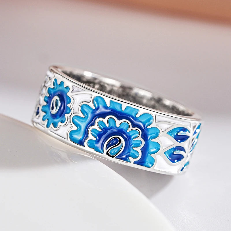 Huitan Blue Flower Ring for Women – Elegant Fashion Jewelry Fashion Ring Axl
