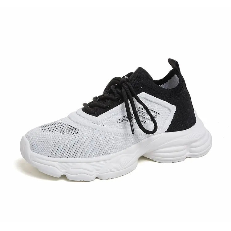 Women's Mixed Color Platform Sneakers – Lace-Up Casual Shoes Platform Sneakers Axl black white 36