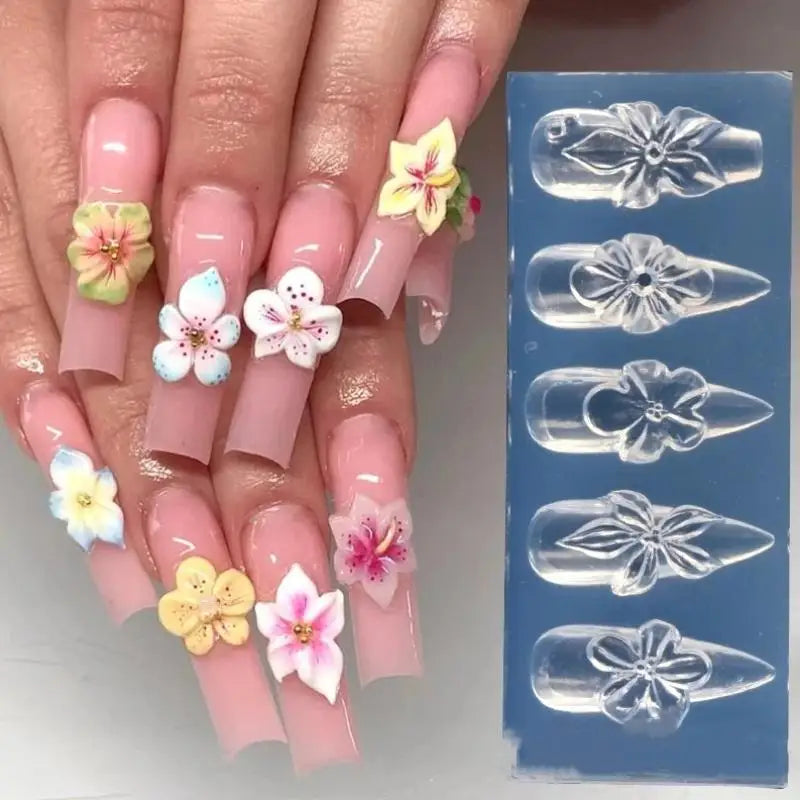 3D Flower Silicone Nail Art Mold – Lily & Hibiscus Resin Stencil Nail Art Mold Axl
