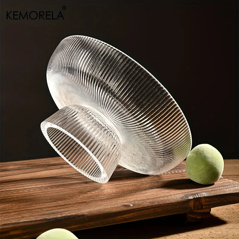 KEMORELA Glass Fruit Bowl with Feet – Striped Snack Tray Glass Fruit Bowl Axl