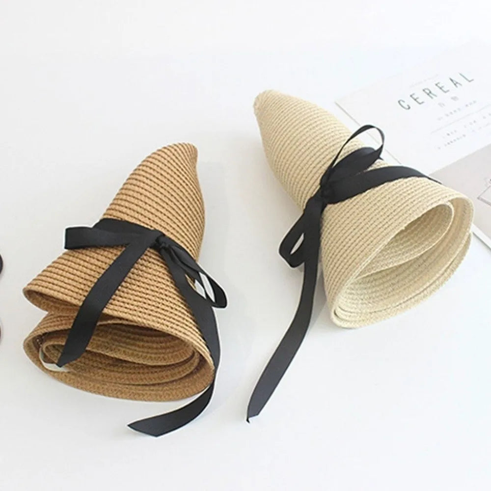 Women's Wide Brim Straw Bow Hat – Bohemian Beach Bucket Hat Wide Brim Sun Hat Axl