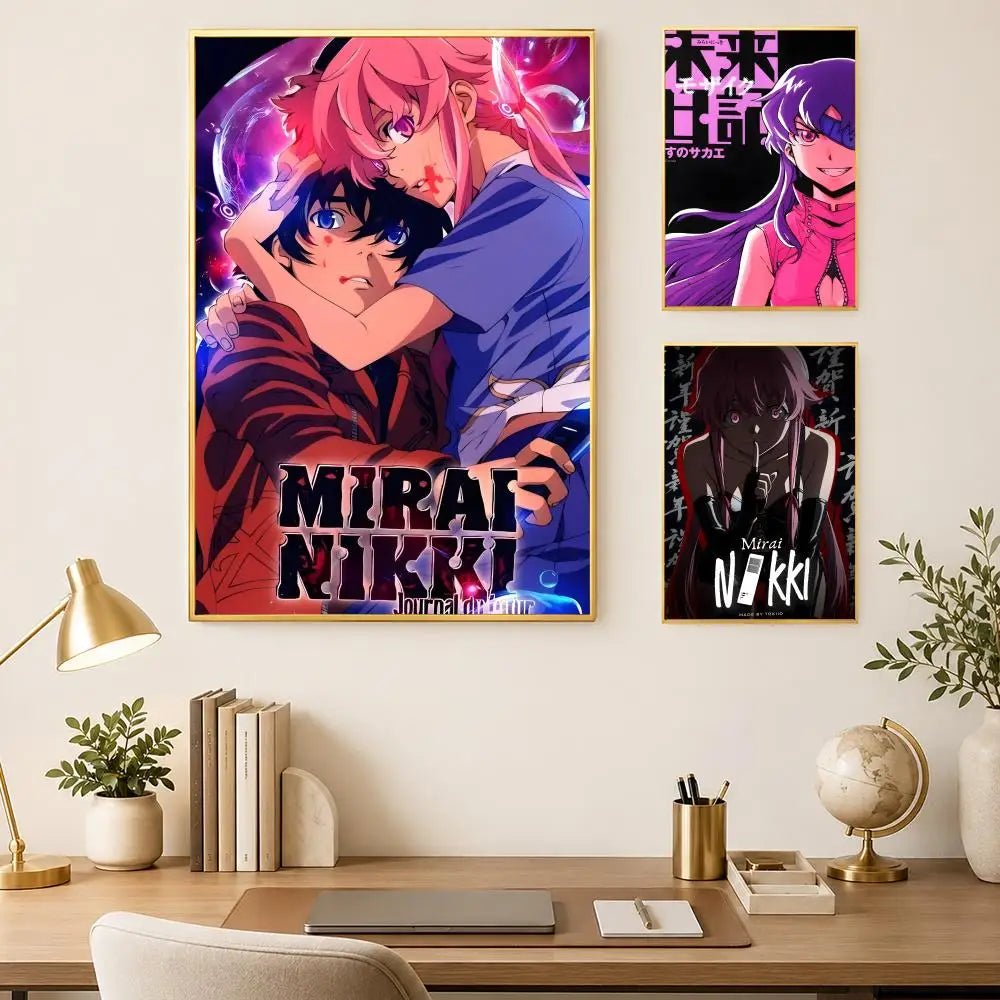 Mirai Nikki Anime Poster – Self-Stick HD PVC Waterproof Wall Art Anime Wall Poster Axl