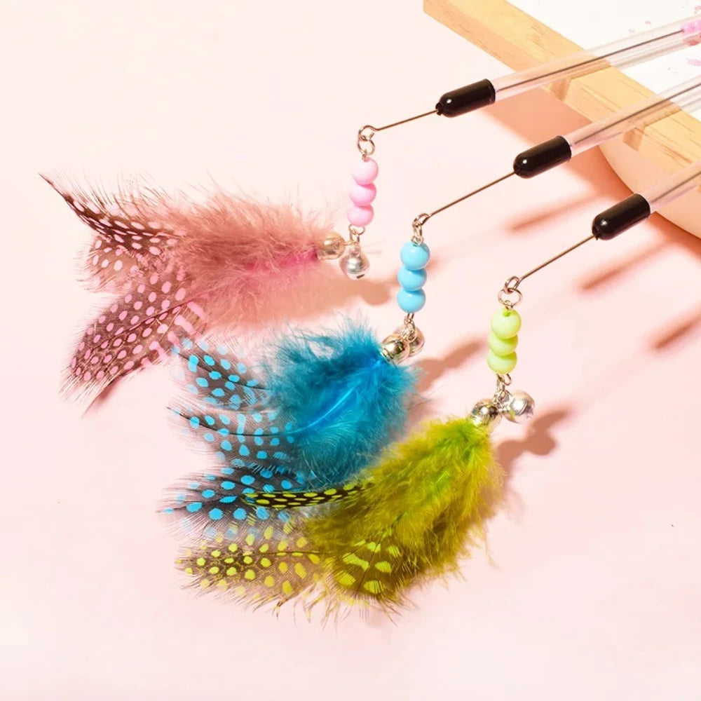 Retractable Feather Wand Cat Toy – Interactive Kitten Teaser Feather Cat Wand Axl
