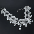 Lace Pearl Choker Necklace – Women's Trendy Fashion Jewelry Choker Necklace Axl 33cm White