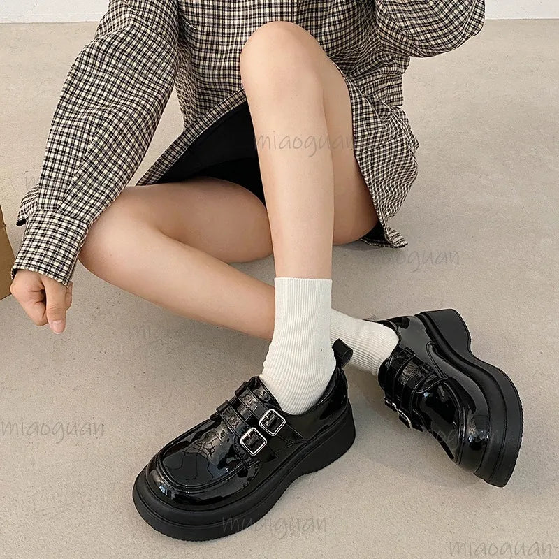 Women's Platform Loafers – Round Toe Mary Jane Buckle Flats Women's Loafer Flats Axl