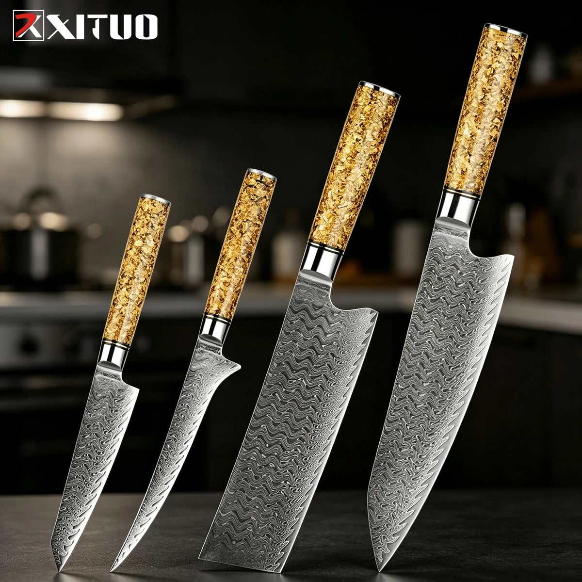 XITUO Damascus Steel Knife Set 1–5 PCS | Chef & Kitchen Knives Damascus Knife Set Axl 4PCS Knife