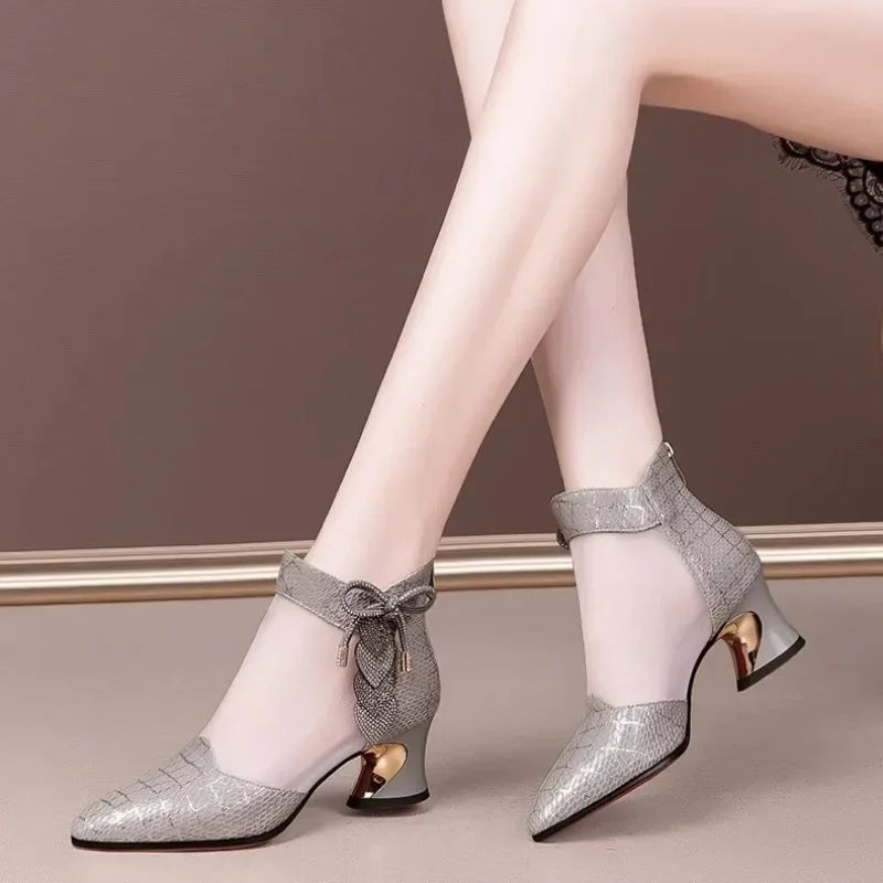 Women's Rhinestone Mesh High Heel Ankle Boots | Wedding Shoes High Heel Ankle Boots Axl GRAY 43