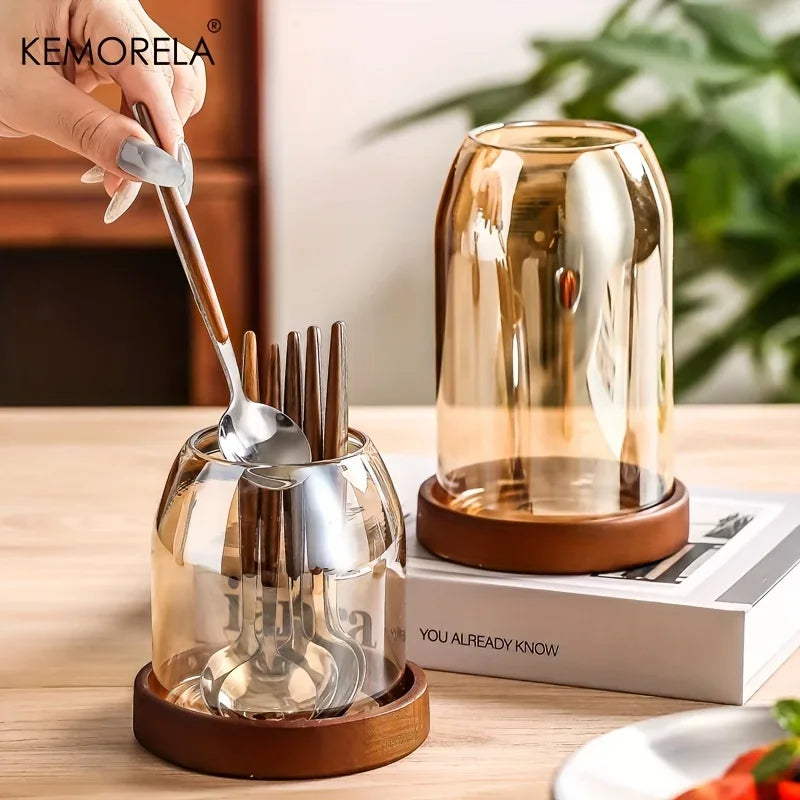KEMORELA Glass Utensil Storage Jar with Tray – Kitchen Organizer Utensil Storage Organizer Axl