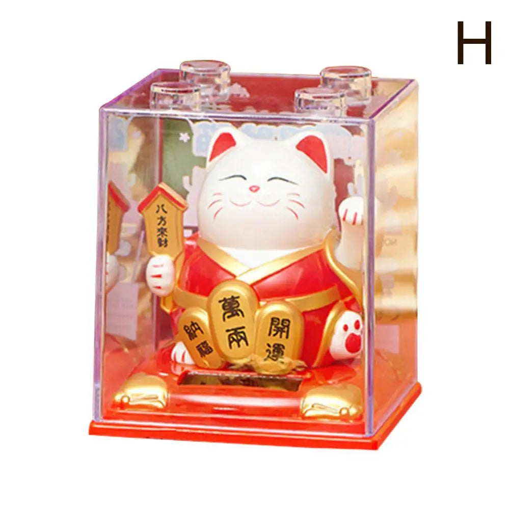 Solar Lucky Cat Figurine – Auto Wave Fortune Cat Ornament Solar Cat Figurine Axl H