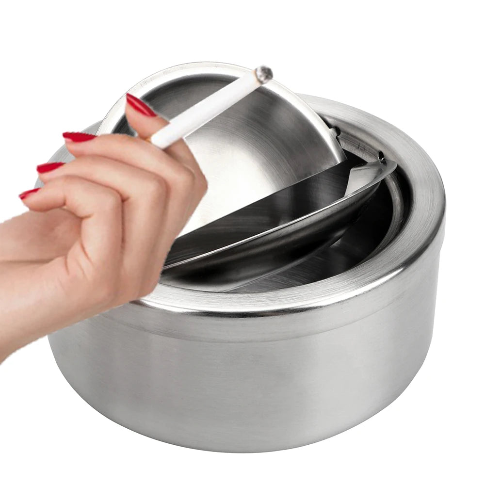 Stainless Steel Lidded Ashtray – Round Windproof Portable Lidded Ashtray Axl