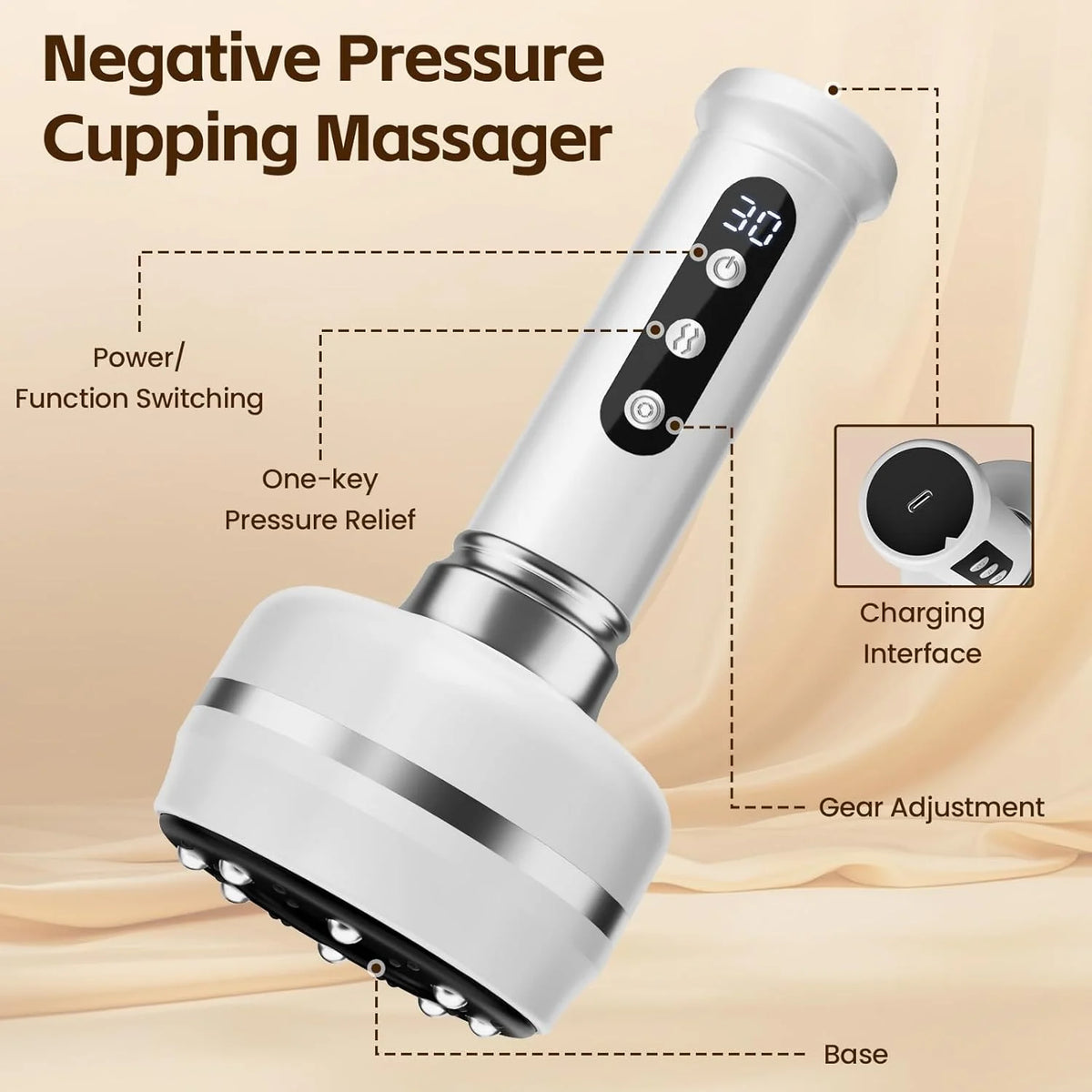 30-Speed Electric Cupping Massager – 3-in-1 Gua Sha & Heat Electric Cupping Massager Axl