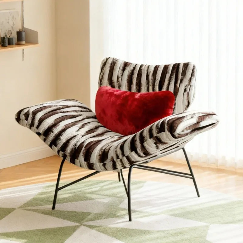 Luxury Velvet Single Sofa Chair – Modern Living Room Armchair Luxury Armchair Axl Stripe-Red Pillow