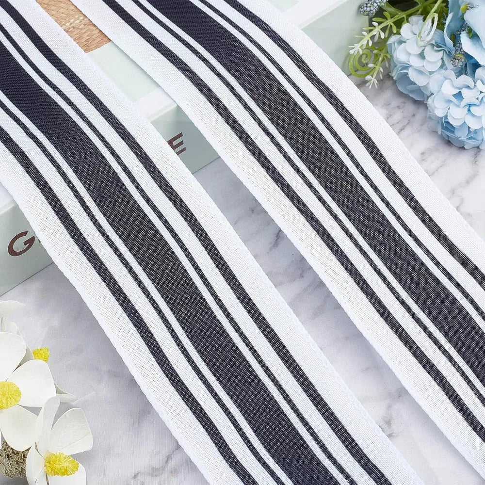 Black Stripe Jacquard Polyester Ribbon 2.5" – 2 Rolls 12 Yards Jacquard Ribbon Axl
