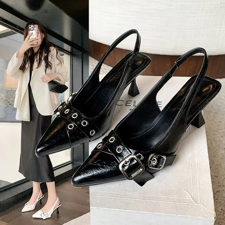 YBQJOO Women's Kitten Heel Sandals | Pointed Toe Buckle Strap Kitten Heel Sandals Axl