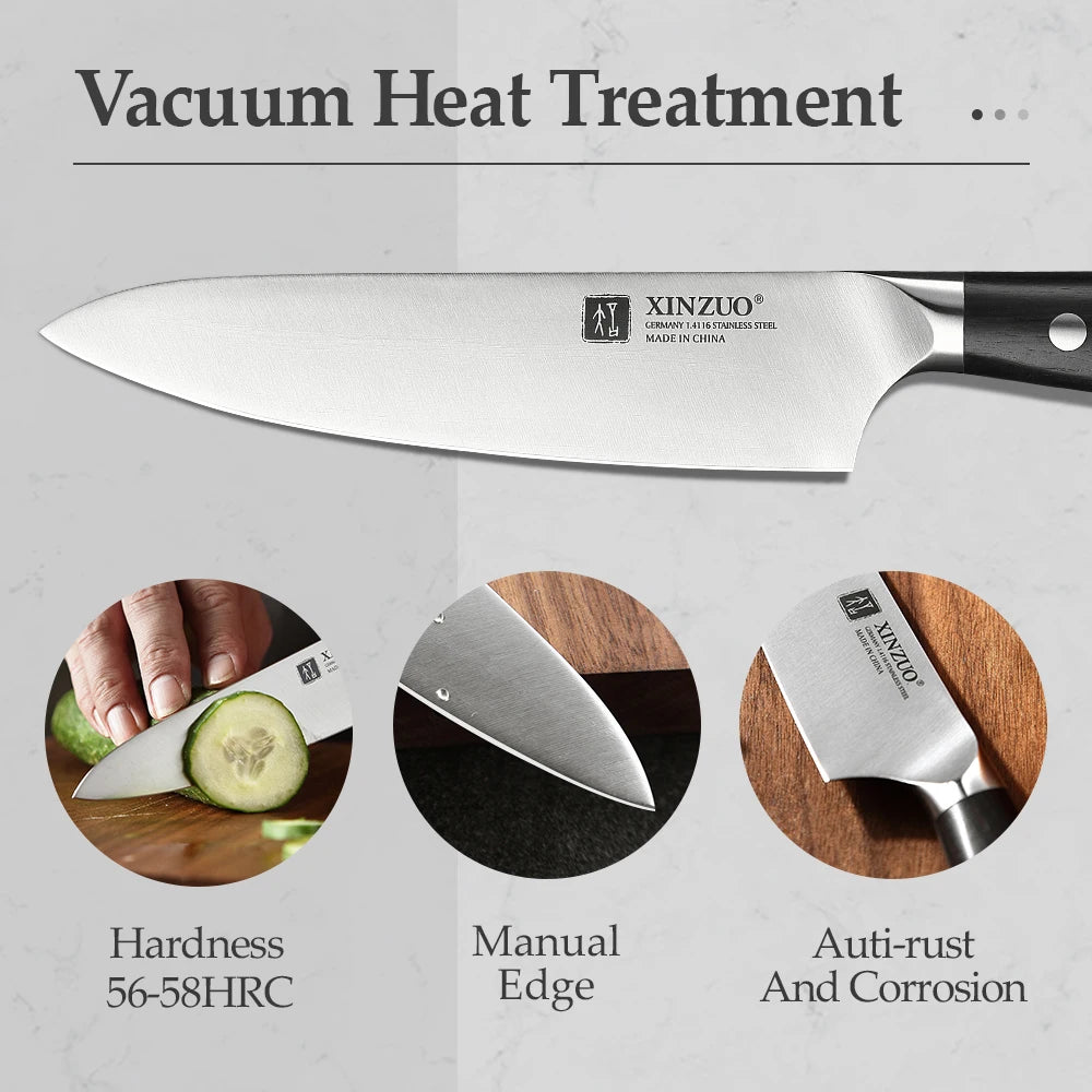 XINZUO 2-Pc Chef & Utility Knife Set – German Steel Ebony Handle Kitchen Knife Set Axl