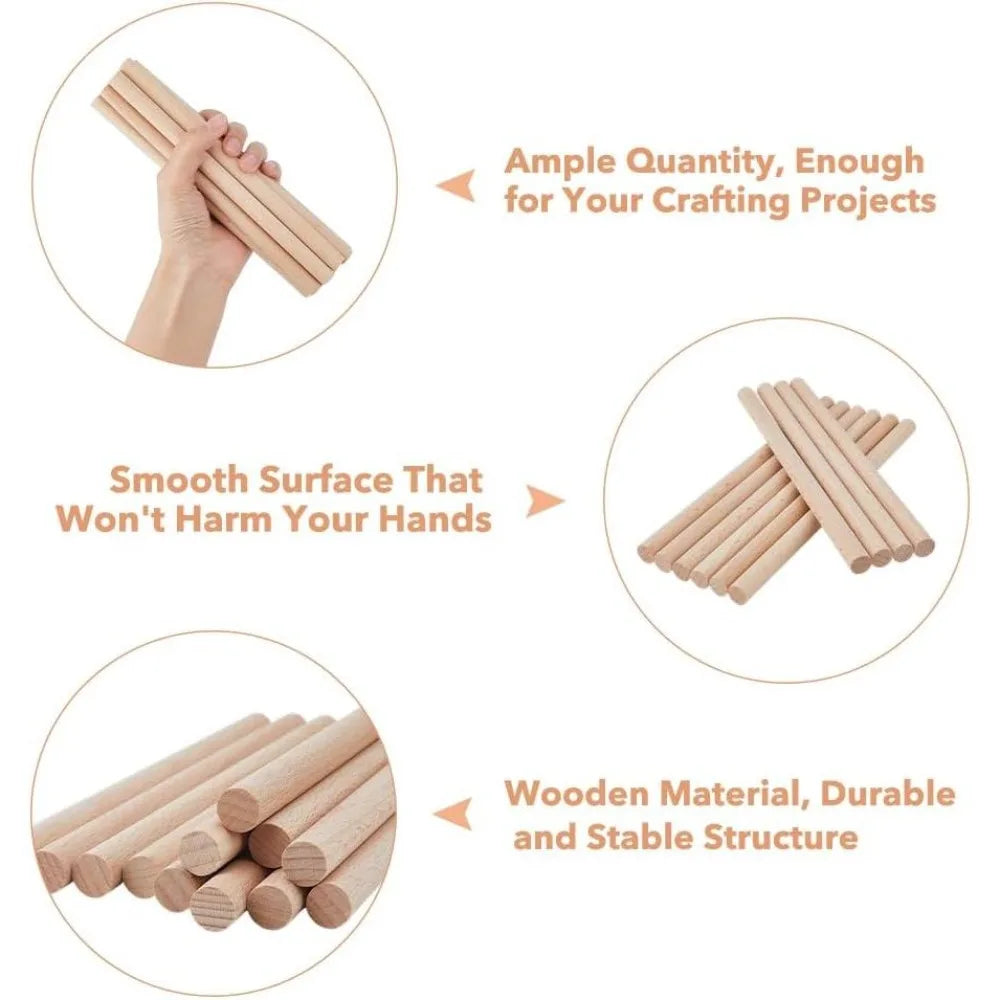 12 Pcs Unfinished Beech Wood Dowel Rods for DIY Crafts Wood Dowel Rods Axl