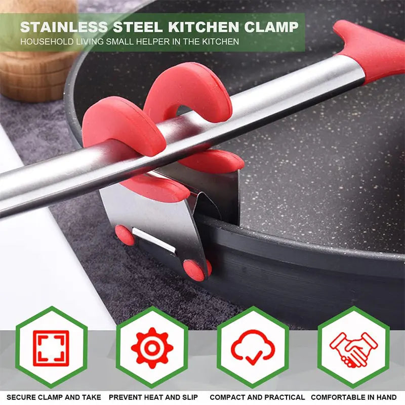 Stainless Steel Pot Clip Spoon Rest | Anti-Scald Silicone Grip Pot Clip Spoon Rest Axl
