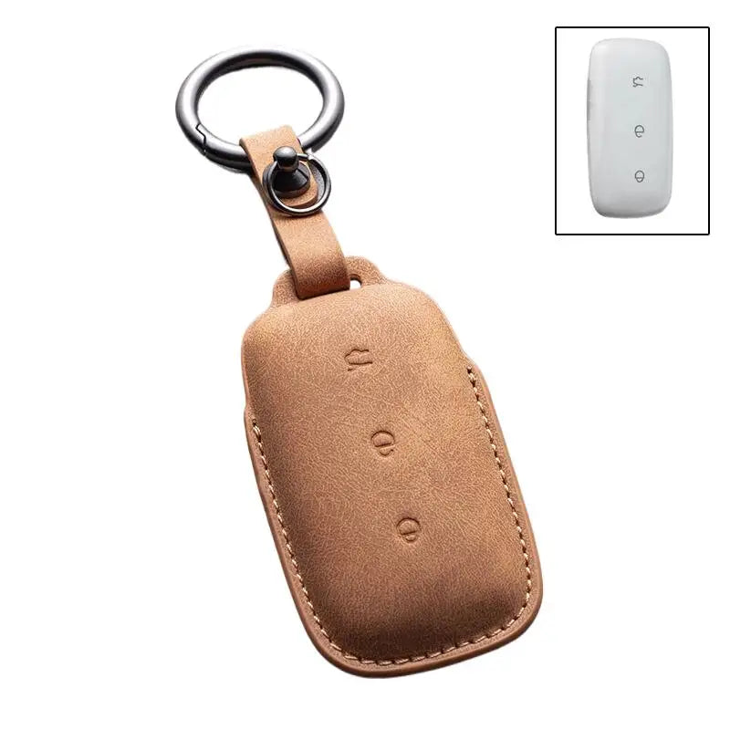 PU Leather Key Case Cover for Geely Galaxy & Proton EMas 7 Car Key Cover Axl Brown ring