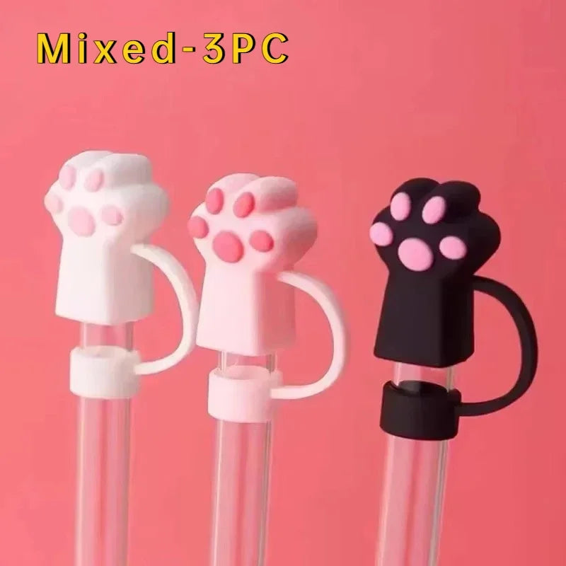 Cute Cat Claw Straw Covers – Dustproof Drink Topper 1/3 Pcs Straw Cover Axl mixed-3pcs