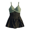 Women's V-Neck Pleated Skirt Swimsuit – Slim Fit Beachwear Women's Swimsuit Axl Black Green M