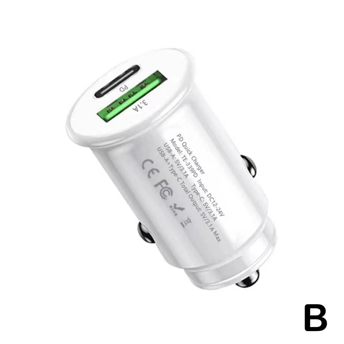 USB-C PD & QC 3.0 Fast Car Charger – Dual Port 20W Adapter Car Charger Adapter Axl white