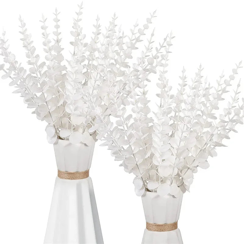 Artificial Eucalyptus Branches 5/10/20pc – Wedding & Home Décor Artificial Greenery Stems Axl White 20PCS