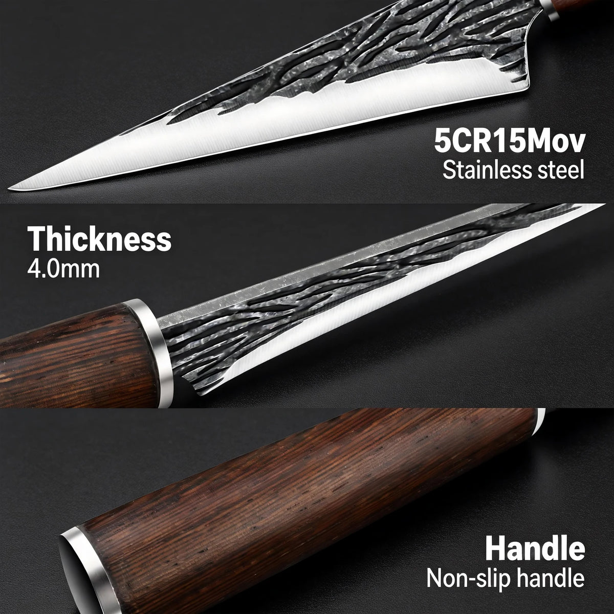 PLYS Forged Stainless Steel Boning & Slicing Knife – Wood Handle Boning Knife Axl