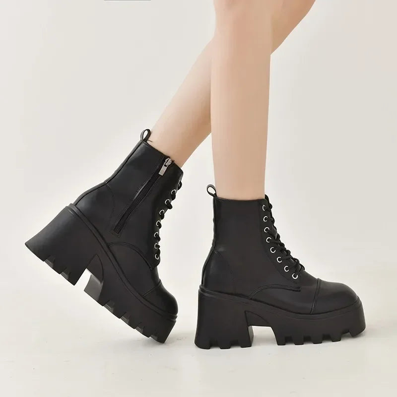 Women's Platform Ankle Boots – Square Heel Side Zip Plus Size Platform Ankle Boots Axl